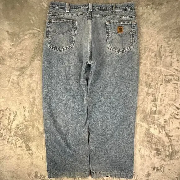 Distressed Vintage Carhartt Fleece Lined Denim Jeans Size 37 - Picture 2 of 8